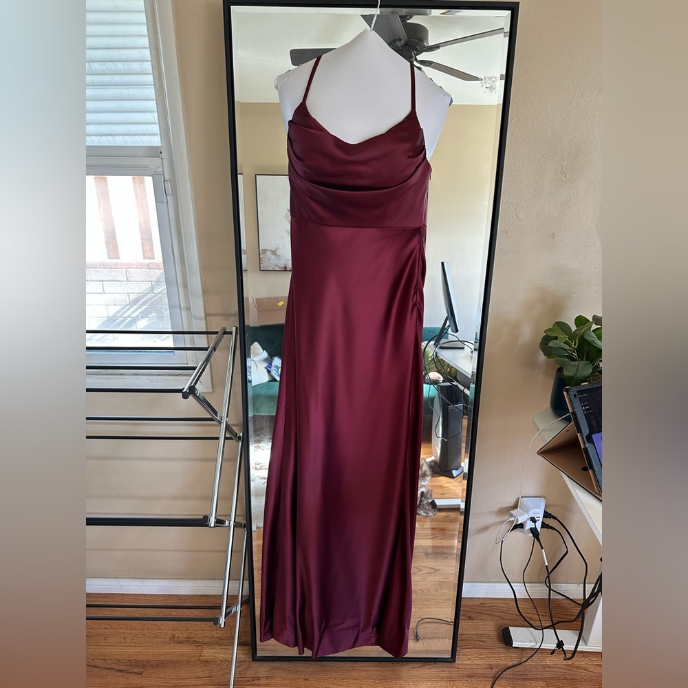 REVELRY Skye Satin bridesmaids dress in Cabernet